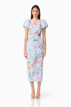 Load image into Gallery viewer, Priselle Puff Sleeve Midi Dress in Blue Floral