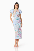 Load image into Gallery viewer, Priselle Puff Sleeve Midi Dress in Blue Floral