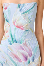Load image into Gallery viewer, Priselle Strapless Midi Dress in Blue Floral