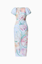 Load image into Gallery viewer, Priselle Puff Sleeve Midi Dress in Blue Floral
