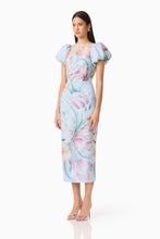 Load image into Gallery viewer, Priselle Puff Sleeve Midi Dress in Blue Floral
