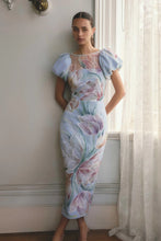 Load image into Gallery viewer, Priselle Puff Sleeve Midi Dress in Blue Floral
