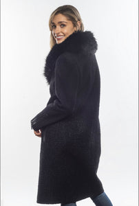 Long Fur Trim Boucle Coat